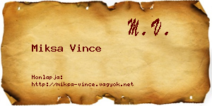 Miksa Vince névjegykártya